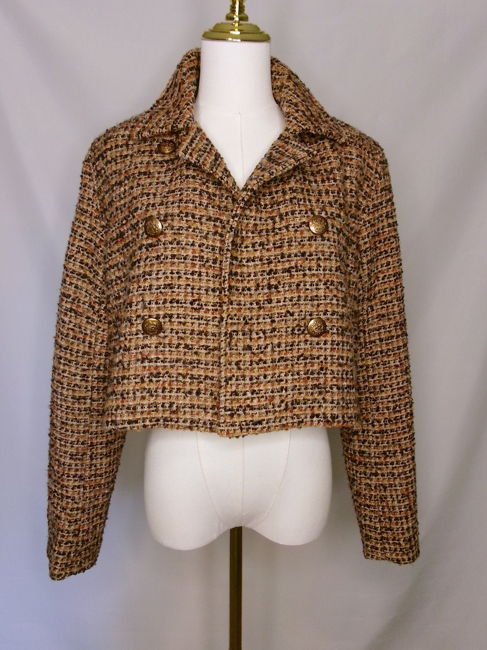 Steve Madden Tweed Cropped Blazer Gold Button Jacket S